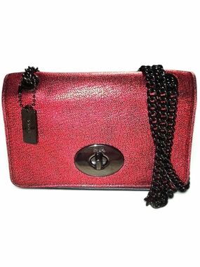 Coach Metallic Red Leather Turnlock Crossbody with Black Chain